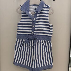 Janie and Jack Striped Blue and White Sleeveless Romper
